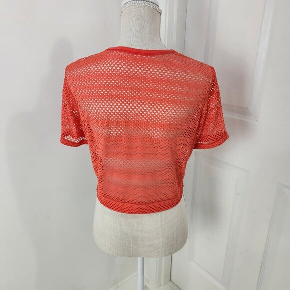 Lululemon Top Womens 8 Sunset Orange Sweat Your Heart Out Crop Mesh Netted - Picture 13 of 14